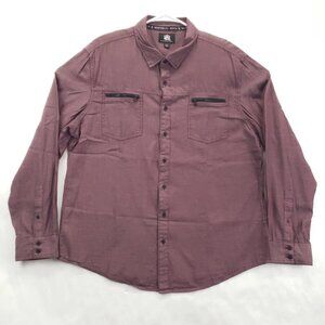 Rock & Republic Shirt Men 2XL Burgundy Chambray Zip Pocket Long Sleeve Button-Up